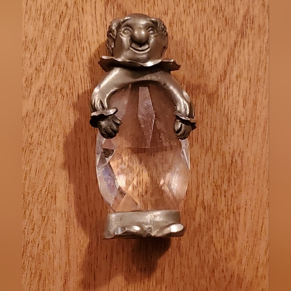 VINTAGE PEWTER FIGURINE/STATUE Clown W/ Crystal For Torso - Picture 1 of 3